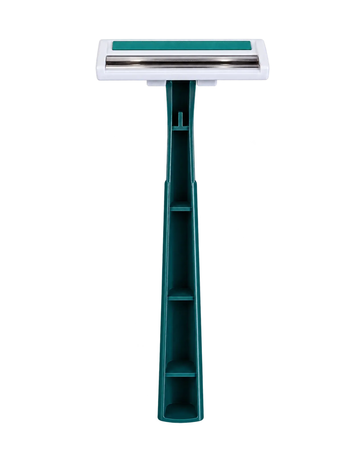 B7B 2-Blade Razor with Embossed Logo, Green: front view, blade side