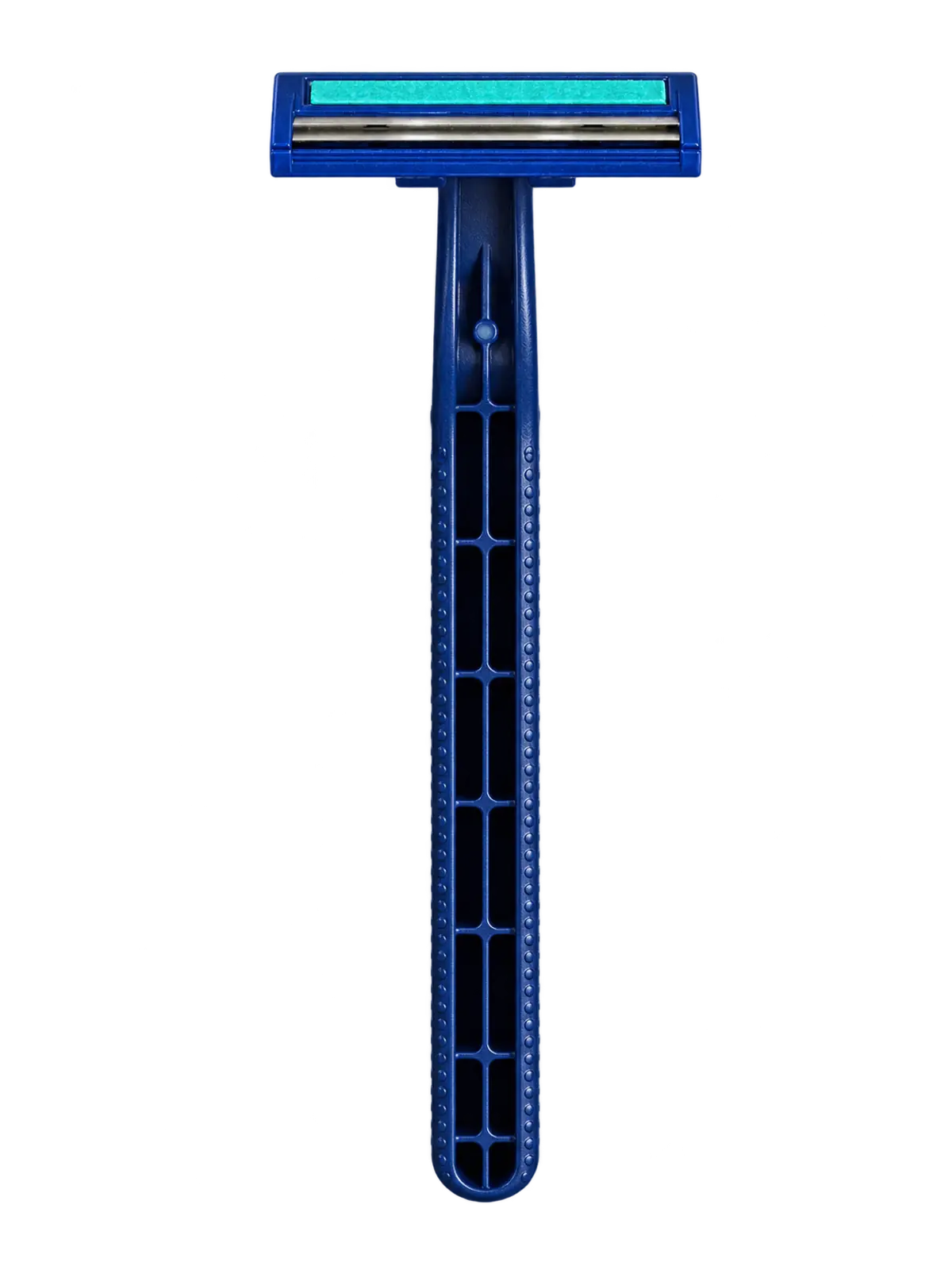 GOODMAX 2-Blade Razor, Blue and Turquoise: front view, blade side